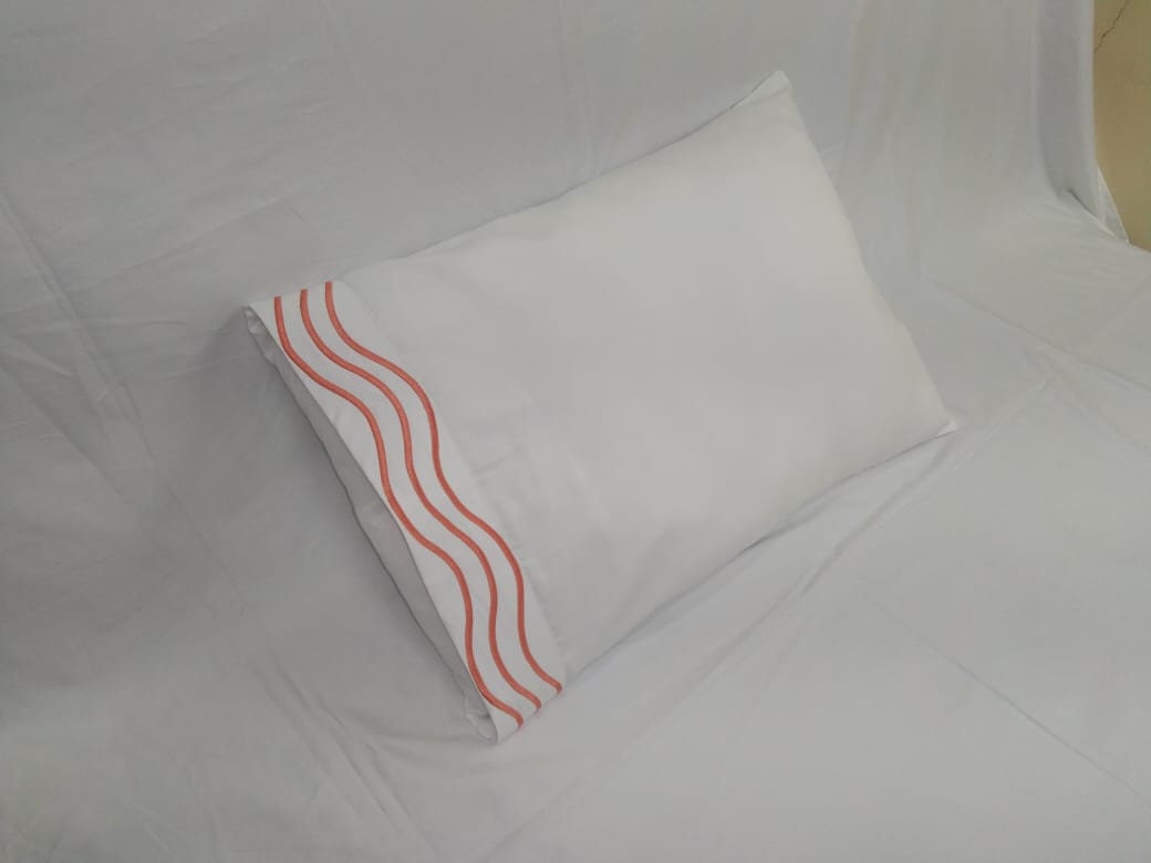 SHEET SET_ 3 Line Wave Embroidery Sheet Set White 100% Cotton Sateen Sheet Set 400 Thread Count