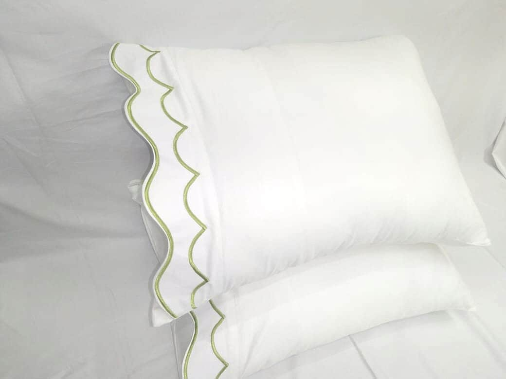 SHEET SET_ Double Scalloped Embroidery Sheet Set White 100% Cotton Sateen Sheet Set 400 Thread Count