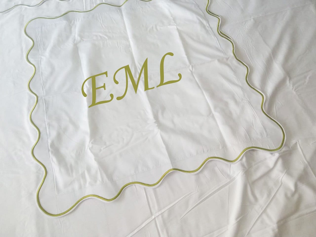 Personalized Monogram Scalloped embroidery Euro Sham_400 Thread Count White Cotton Sateen Hotel Stitch Euro sham