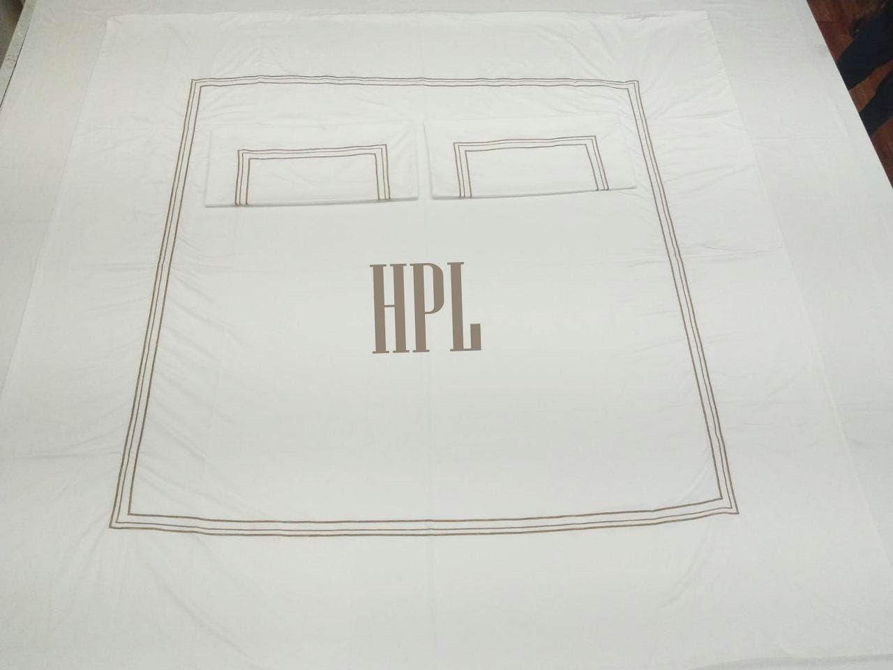 Personalization monogram 3 Line embroidery duvet cover set 400 Thread count white 100% cotton sateen