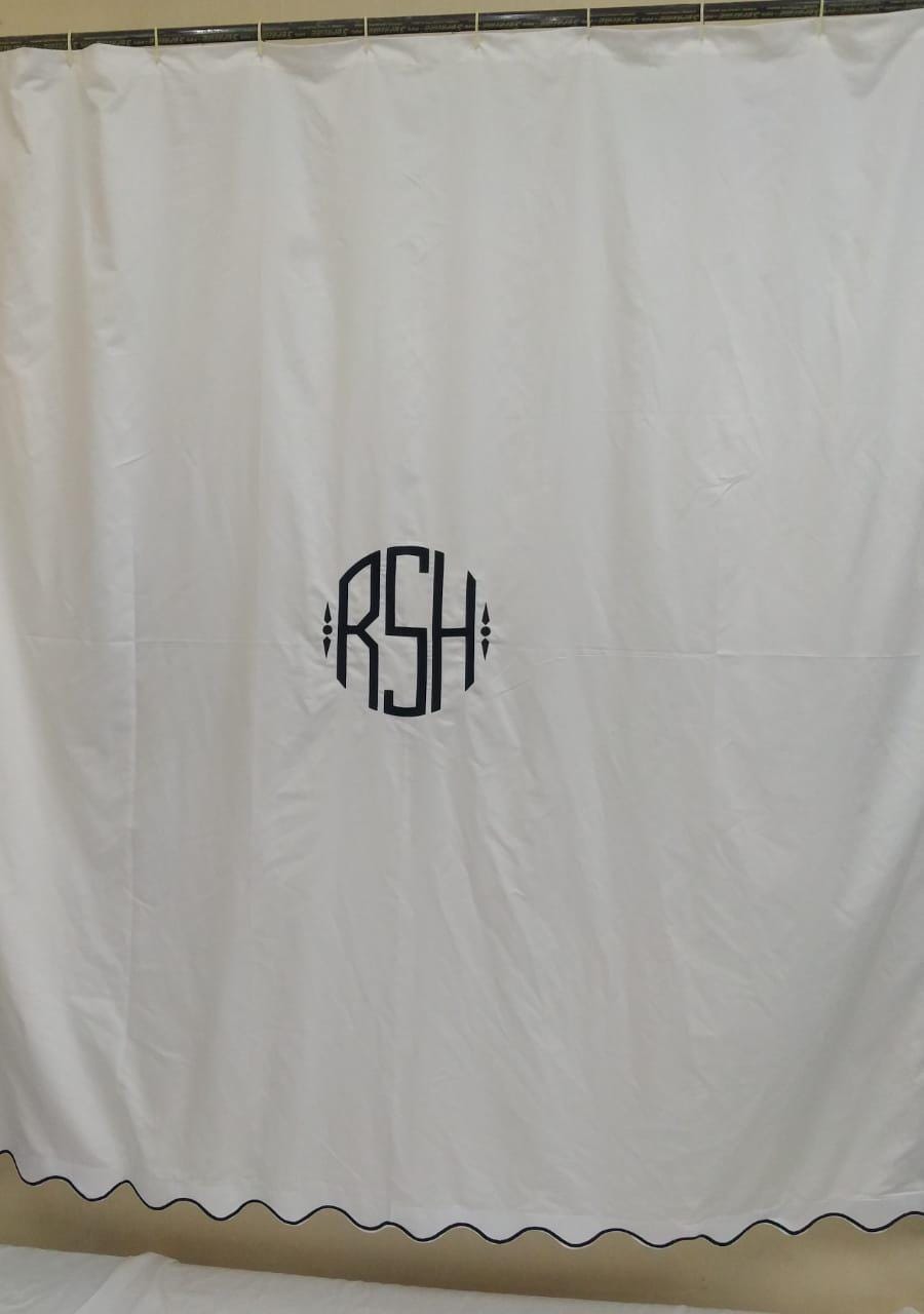 Window Curtain Personalized Monogram White 100% Cotton Sateen scalloped Embroidery window Curtain