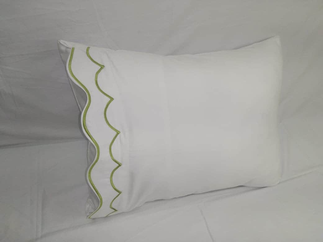 SHEET SET_ Double Scalloped Embroidery Sheet Set White 100% Cotton Sateen Sheet Set 400 Thread Count