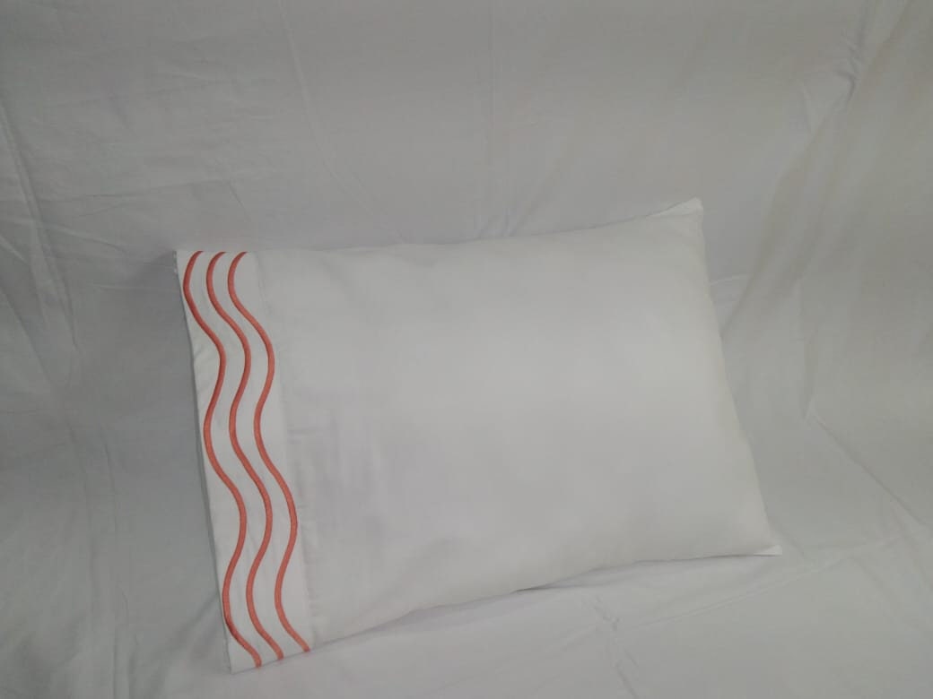 SHEET SET_ 3 Line Wave Embroidery Sheet Set White 100% Cotton Sateen Sheet Set 400 Thread Count