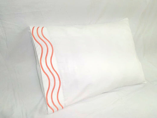 SHEET SET_ 3 Line Wave Embroidery Sheet Set White 100% Cotton Sateen Sheet Set 400 Thread Count