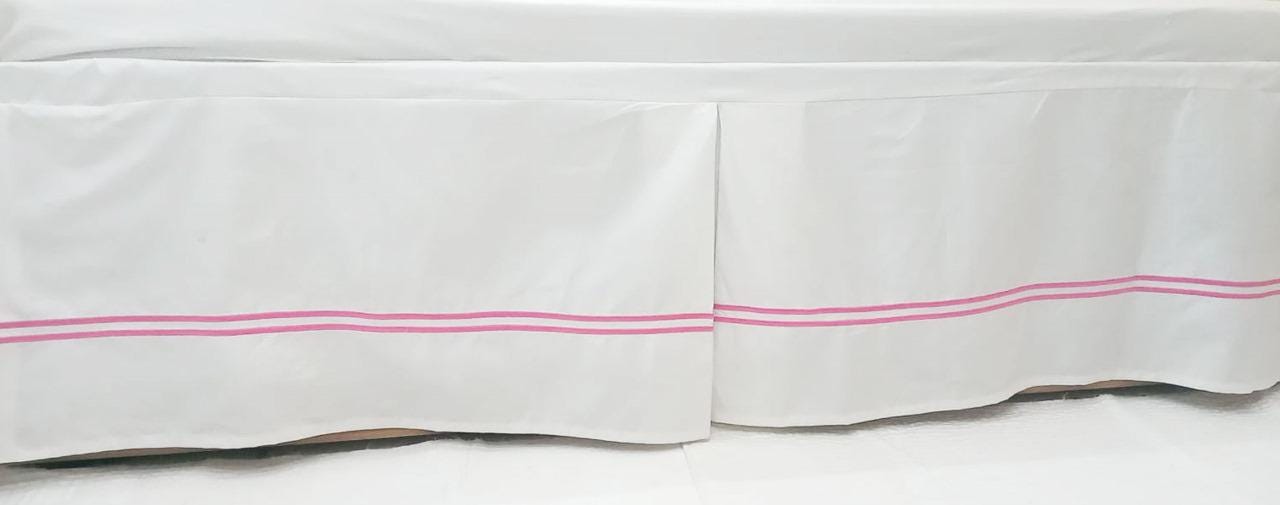 Bedskirt-400 Thread Count White Cotton Sateen Double Embroidery BedSkirt Three Sided Coverage with Platform