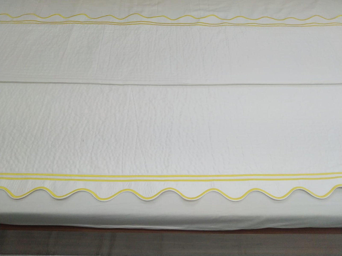 White 100% Cotton Sateen Quilted Coverlet and Pillow sham Scalloped and Double Border Embroidery 400 Thread Count