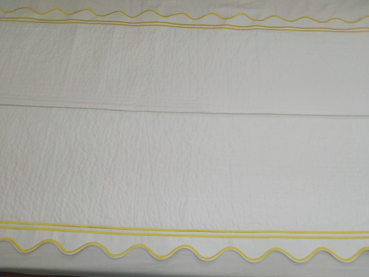 White 100% Cotton Sateen Quilted Coverlet and Pillow sham Scalloped and Double Border Embroidery 400 Thread Count