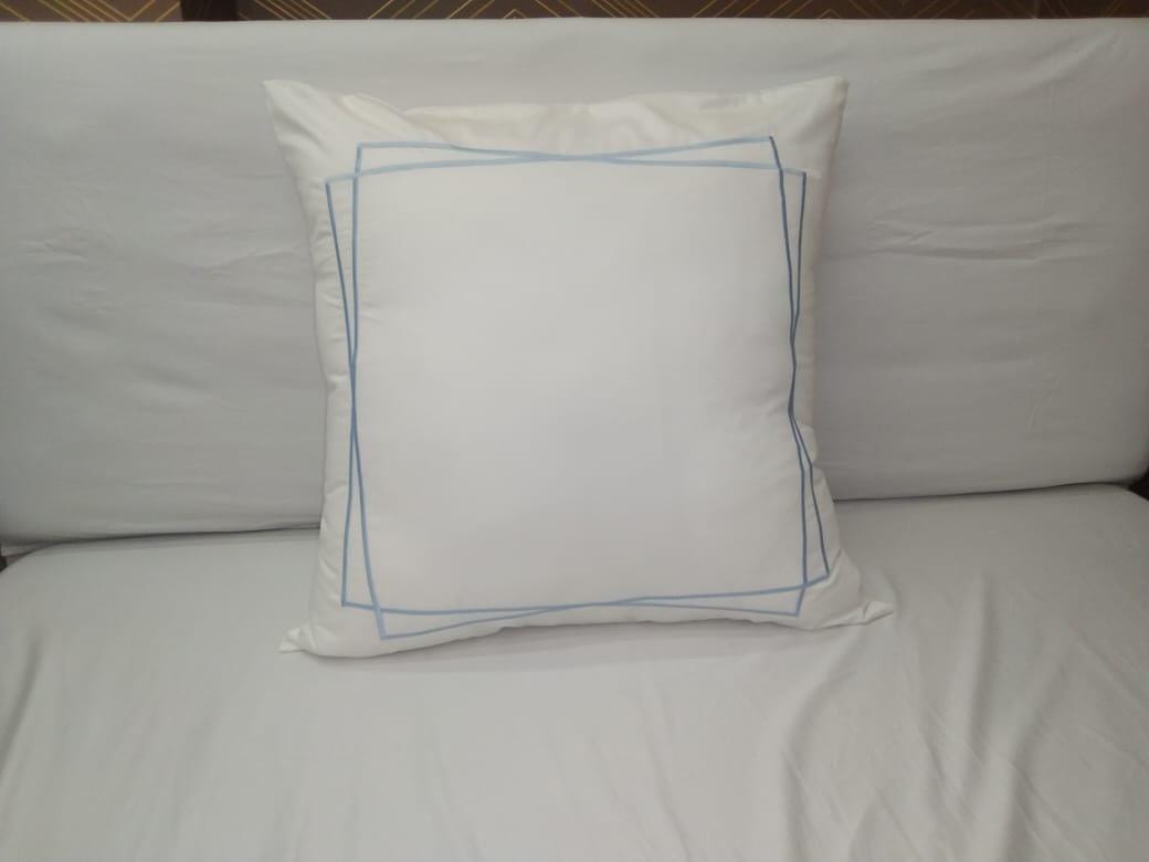 Euro Sham_400 Thread Count White Cotton Sateen Hotel Stitch two line cross embroidery