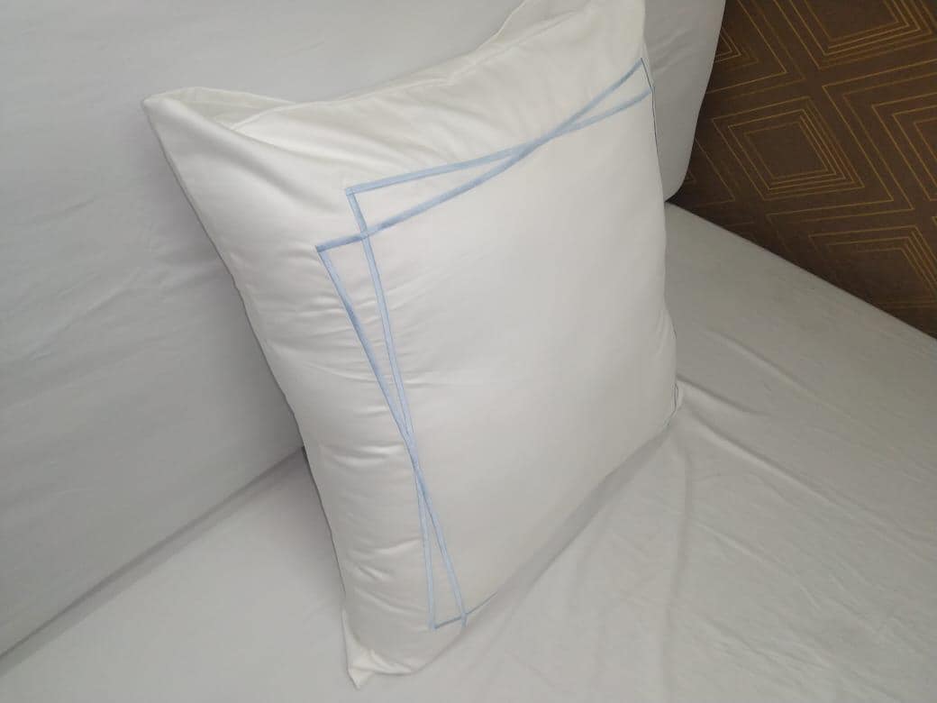 Euro Sham_400 Thread Count White Cotton Sateen Hotel Stitch two line cross embroidery