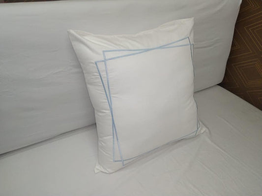 Euro Sham_400 Thread Count White Cotton Sateen Hotel Stitch two line cross embroidery