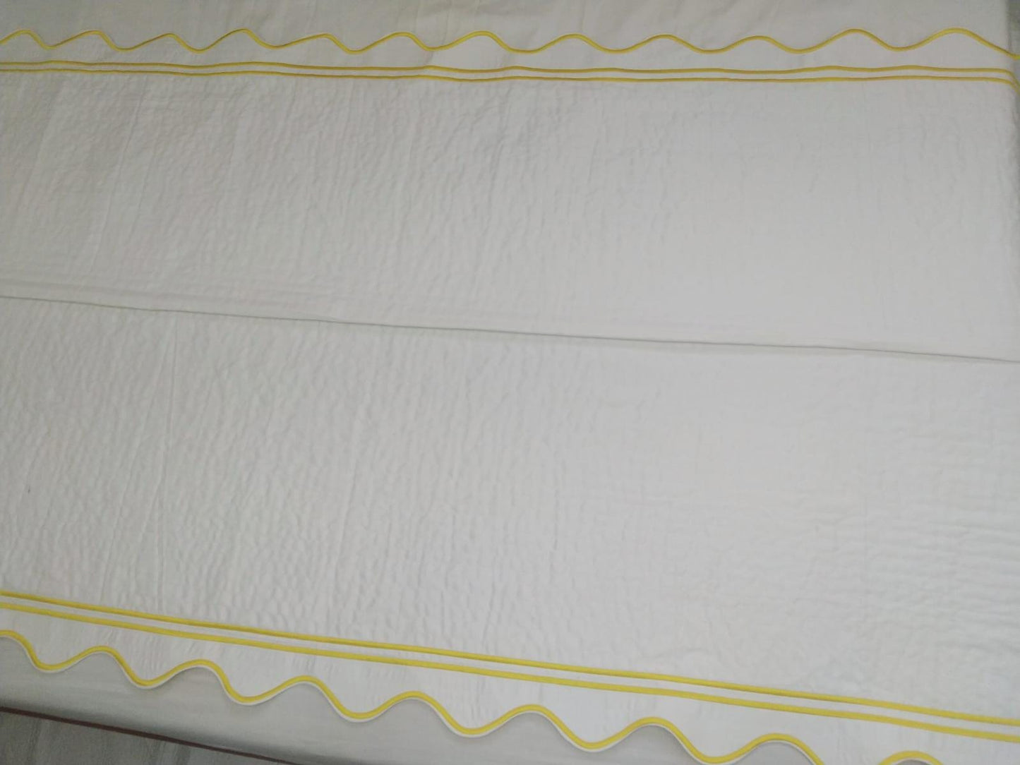 White 100% Cotton Sateen Quilted Coverlet and Pillow sham Scalloped and Double Border Embroidery 400 Thread Count