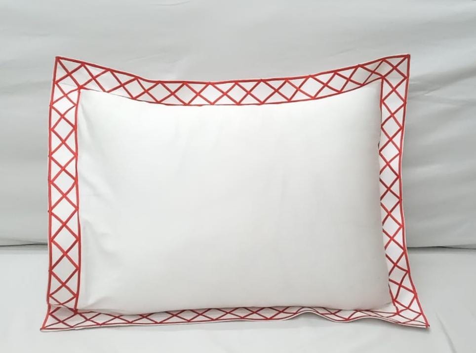 400 Thread Count White 100% Cotton Sateen Diamond and border Embroidery Pillow sham