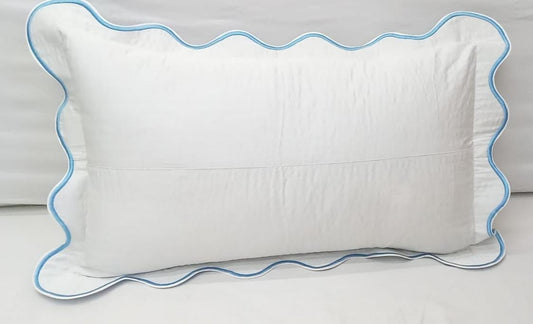 White 100% Cotton Sateen Quilted Pillow sham Scalloped Embroidery 400 Thread Count