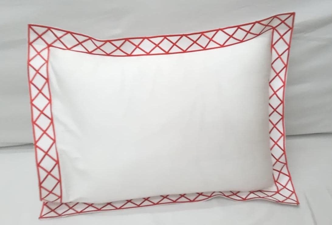 400 Thread Count White 100% Cotton Sateen Diamond and border Embroidery Pillow sham