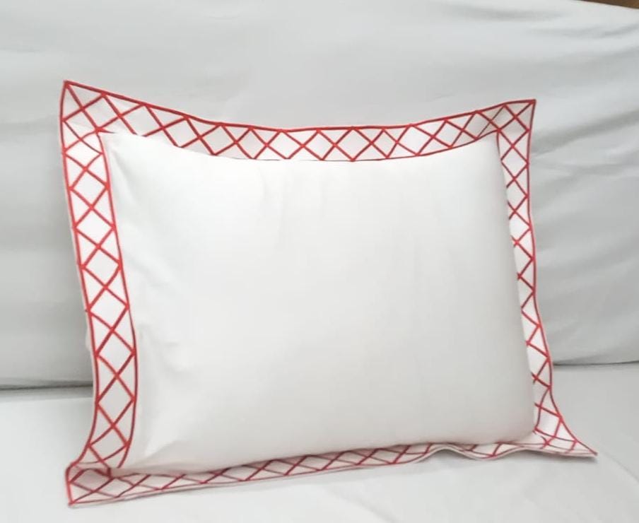 400 Thread Count White 100% Cotton Sateen Diamond and border Embroidery Pillow sham