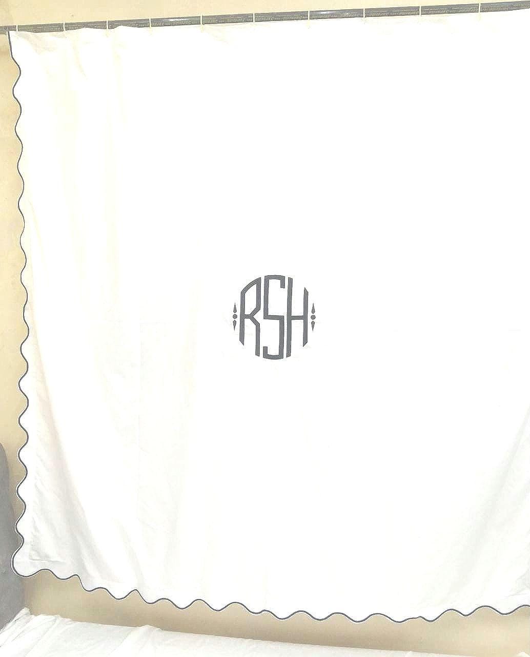 Window Curtain Personalized Monogram White 100% Cotton Sateen scalloped Embroidery window Curtain