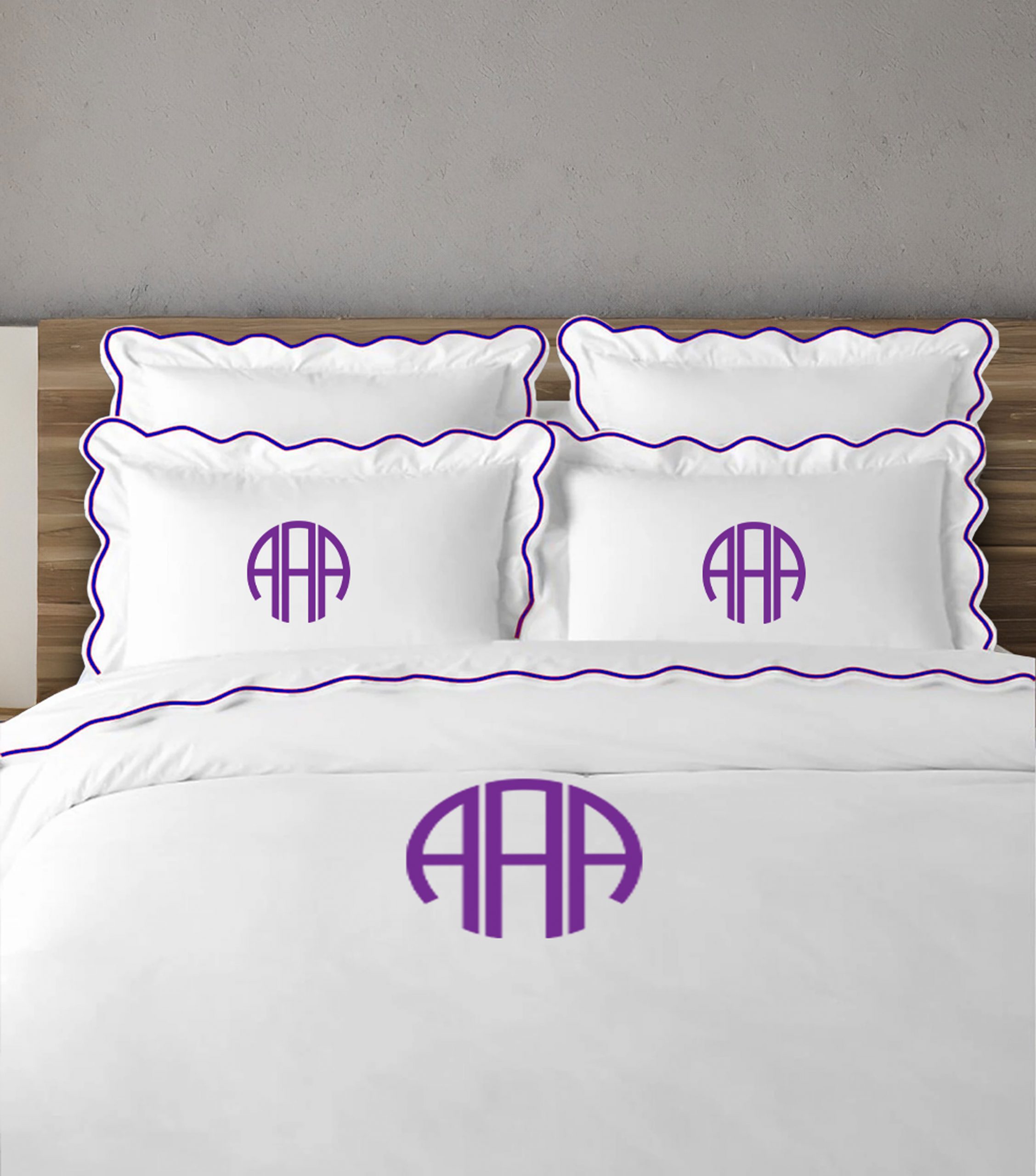 Personalized Monogram 400 Thread Count white 100% Cotton Sateen Hotel Stitch scalloped Embroidery Duvet Cover set - Image 6