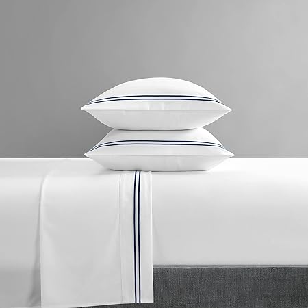 400 Thread Count White 100% Cotton Sateen Double Embroidery Border Sheet Set - Image 4