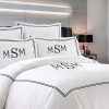 Personalized Monogram 400 Thread Count White Cotton Sateen Hotel Stitch Double Embroidery Border Duvet Cover set - Image 4