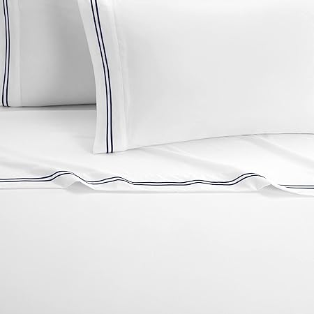 400 Thread Count White 100% Cotton Sateen Double Embroidery Border Sheet Set - Image 3