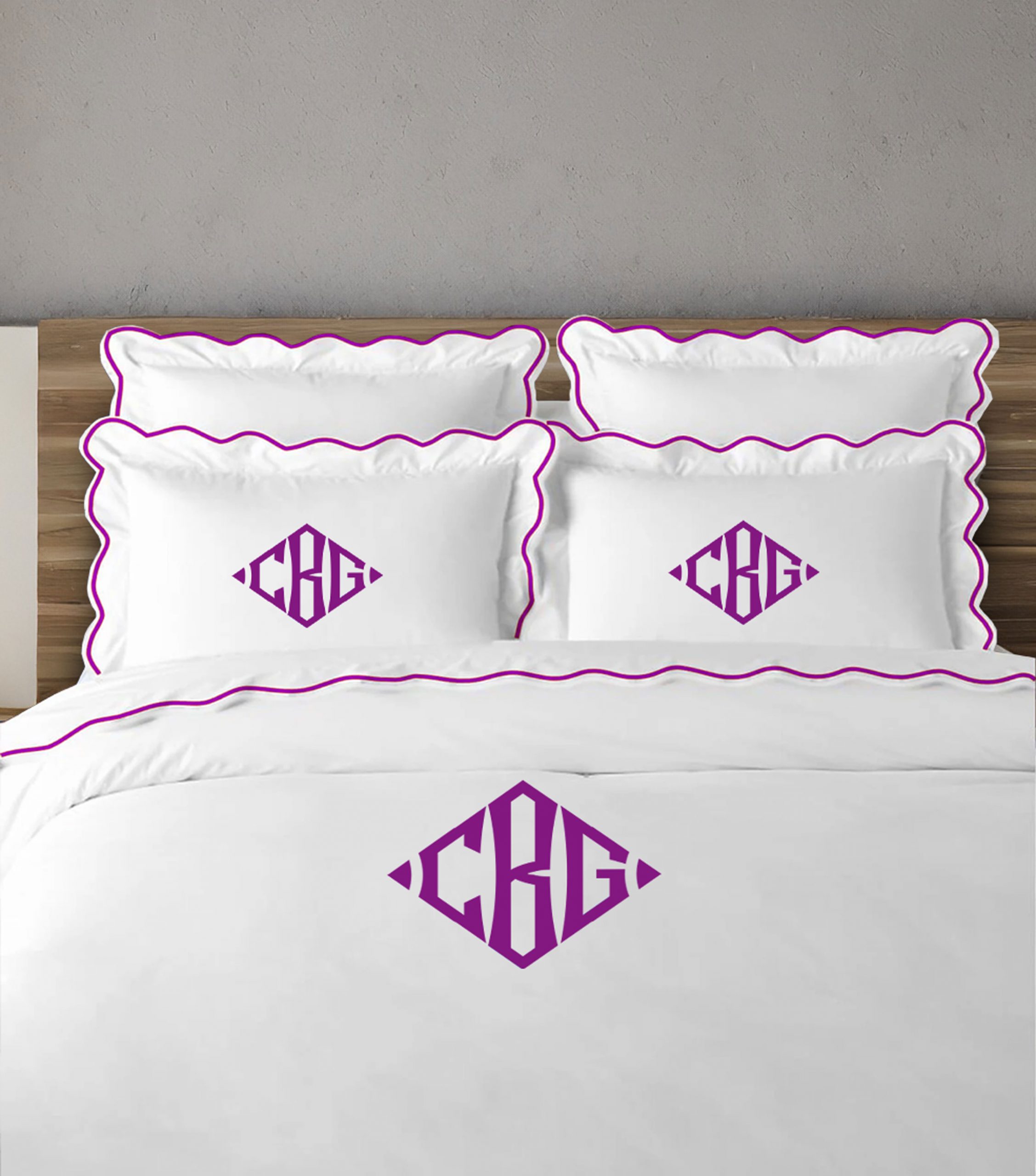 Personalized Monogram 400 Thread Count white 100% Cotton Sateen Hotel Stitch scalloped Embroidery Duvet Cover set - Image 2