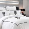 Personalized Monogram 400 Thread Count White Cotton Sateen Hotel Stitch Double Embroidery Border Duvet Cover set - Image 6
