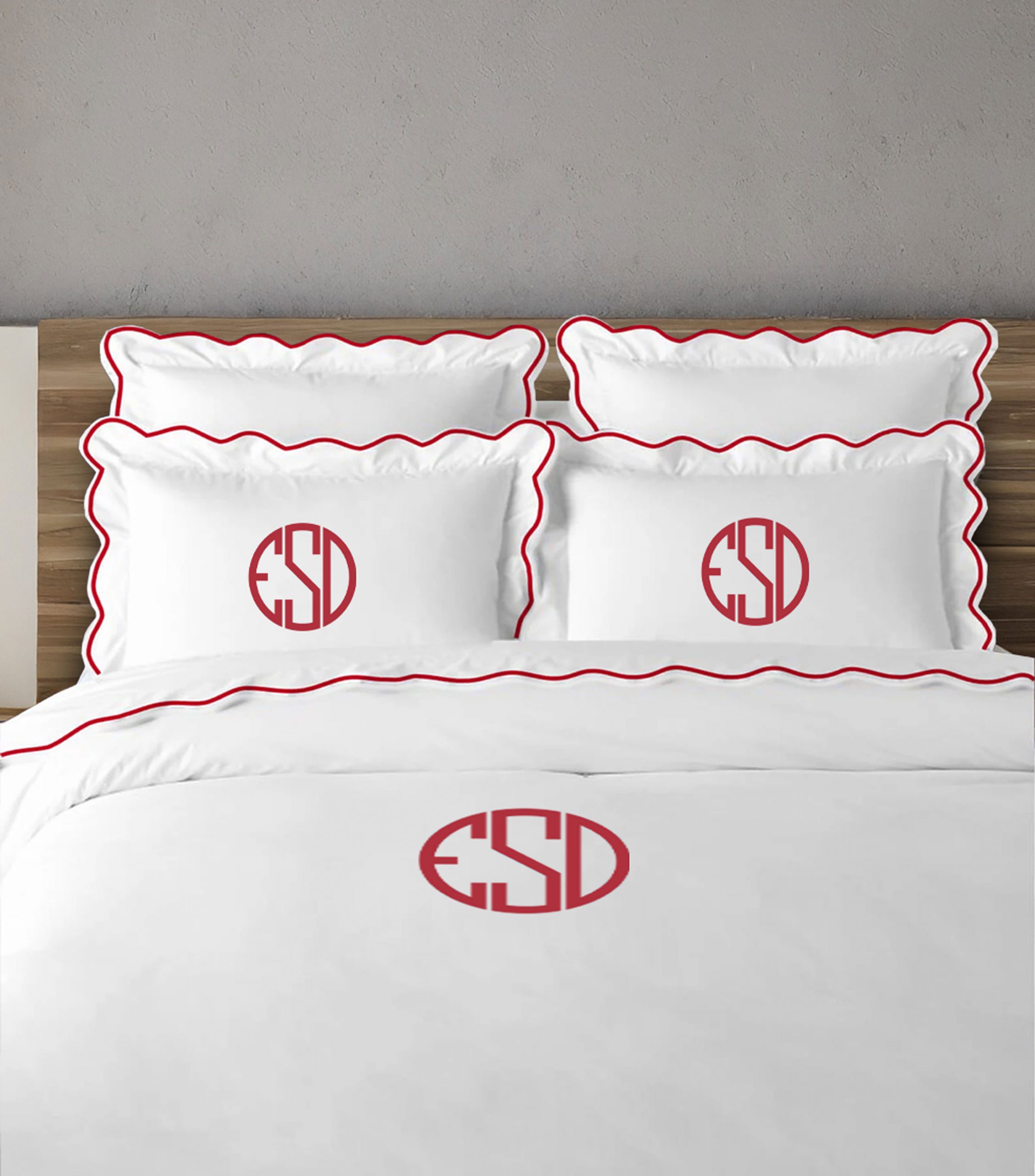 Personalized Monogram 400 Thread Count white 100% Cotton Sateen Hotel Stitch scalloped Embroidery Duvet Cover set - Image 7