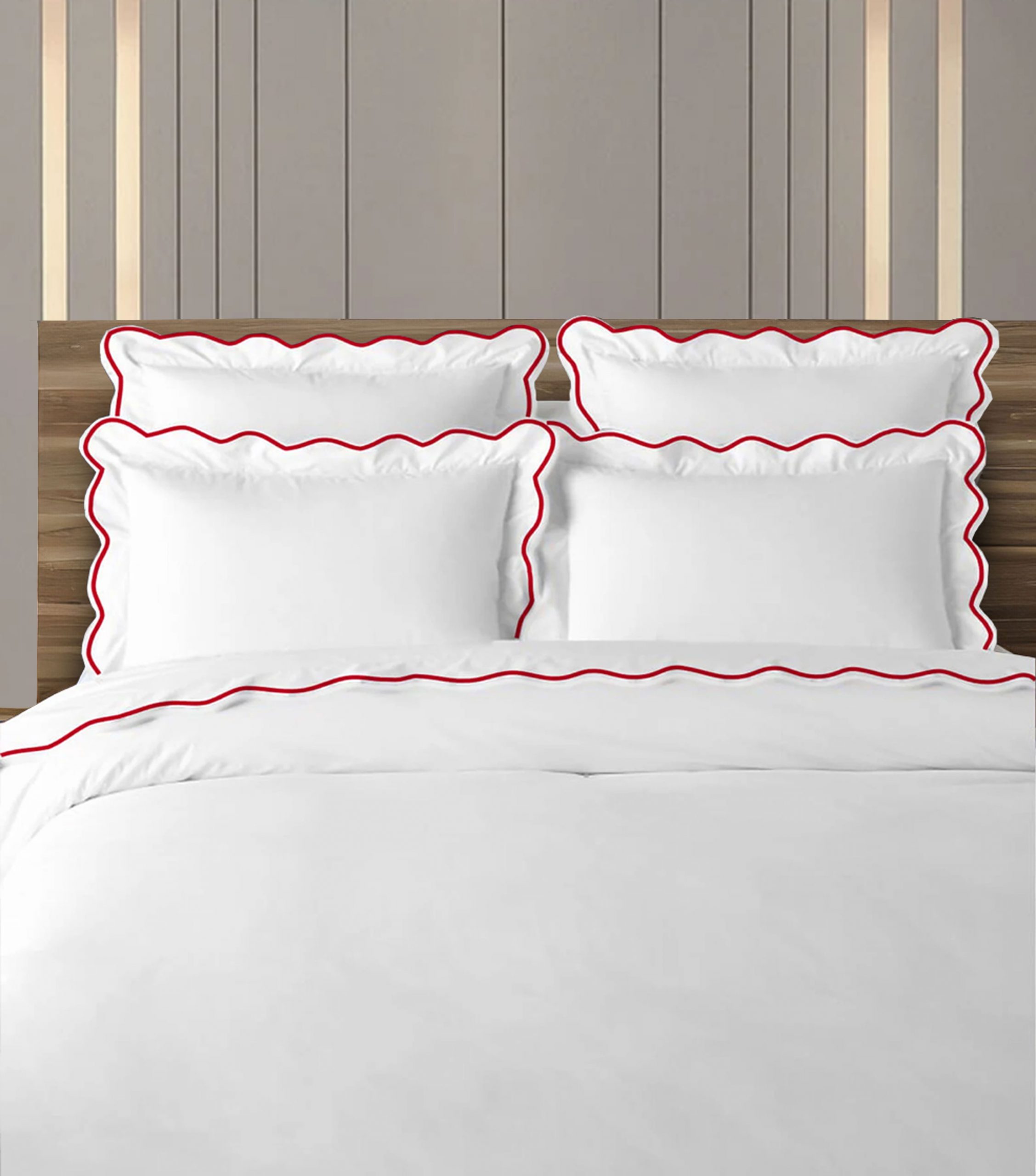 400 Thread Count White 100% Cotton Sateen Hotel Stitch Scalloped Embroidery Duvet Cover set
