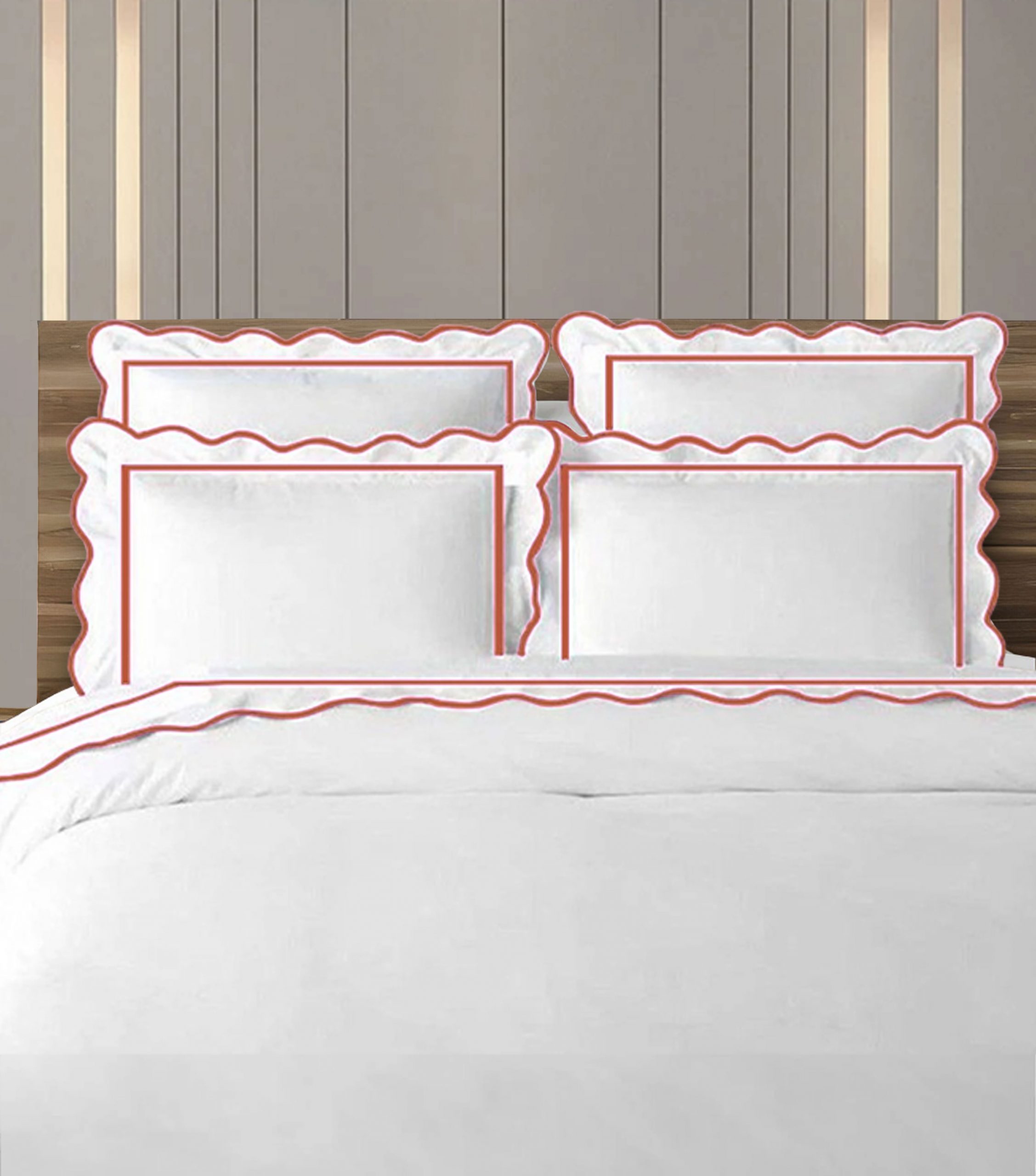 Scalloped and Border Embroidery duvet cover -400 Thread Count 100%White Cotton Sateen Hotel Stitch Duvet Cover Set - Image 6