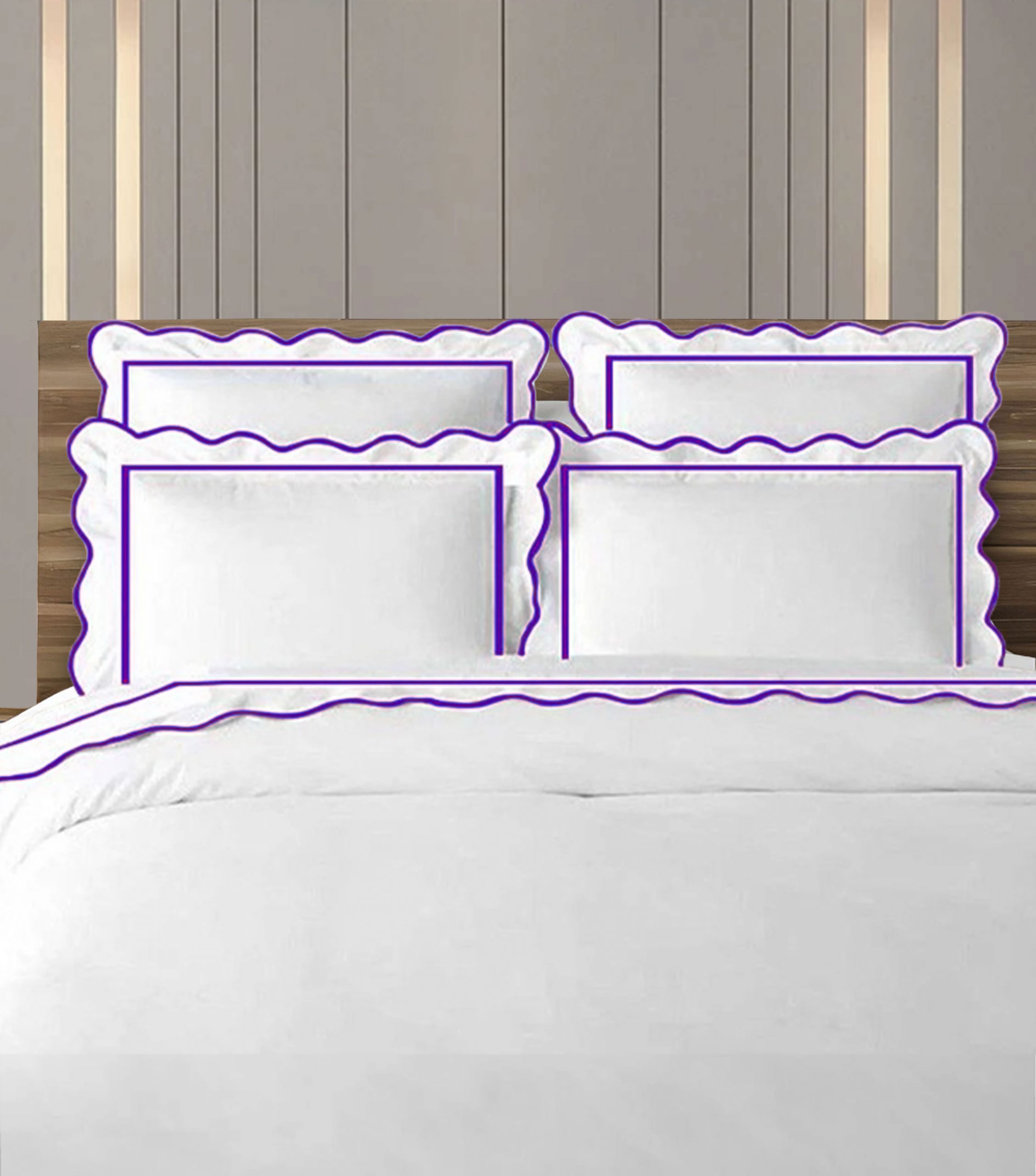 Scalloped and Border Embroidery duvet cover -400 Thread Count 100%White Cotton Sateen Hotel Stitch Duvet Cover Set - Image 4