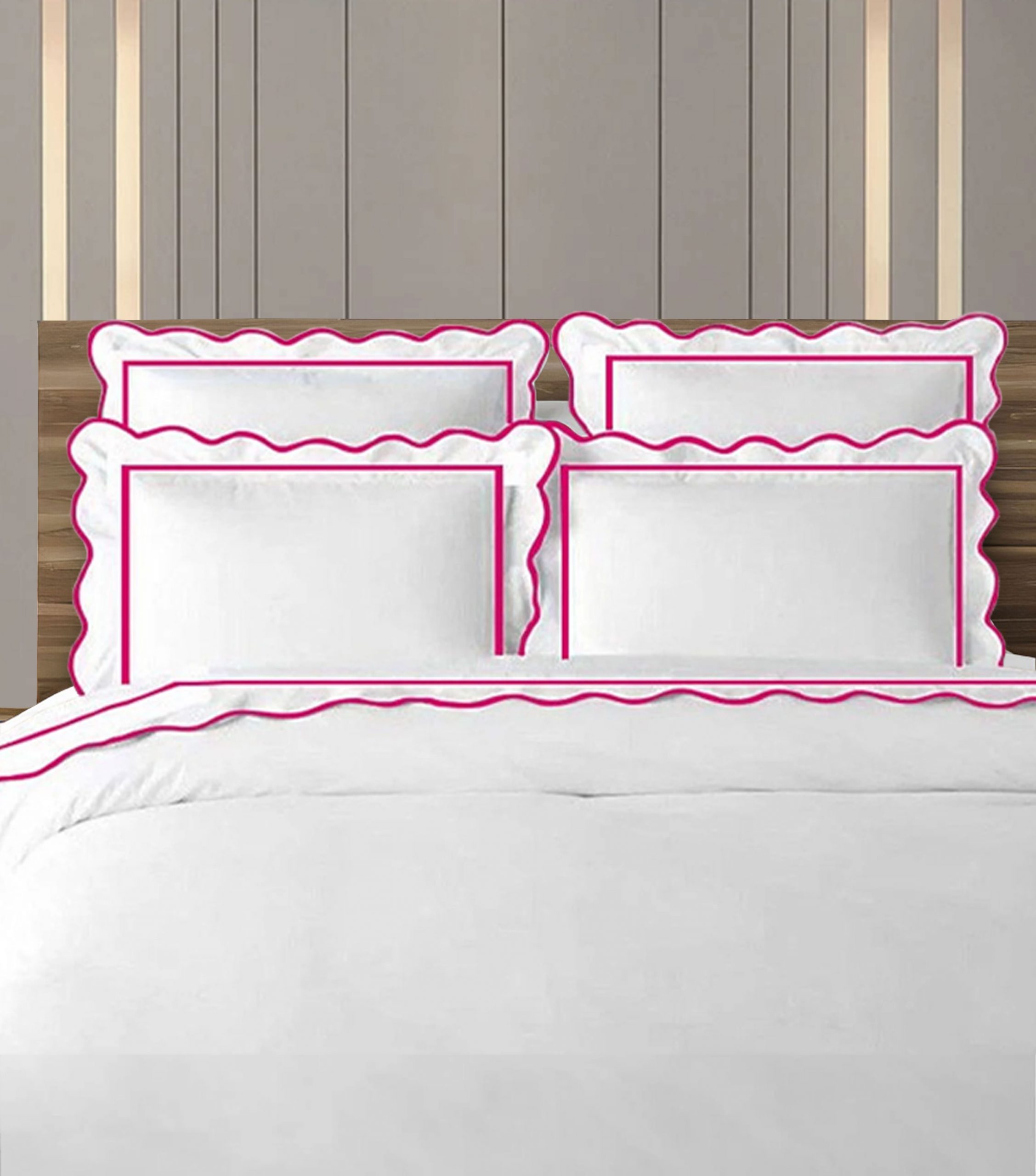 Scalloped and Border Embroidery duvet cover -400 Thread Count 100%White Cotton Sateen Hotel Stitch Duvet Cover Set - Image 3