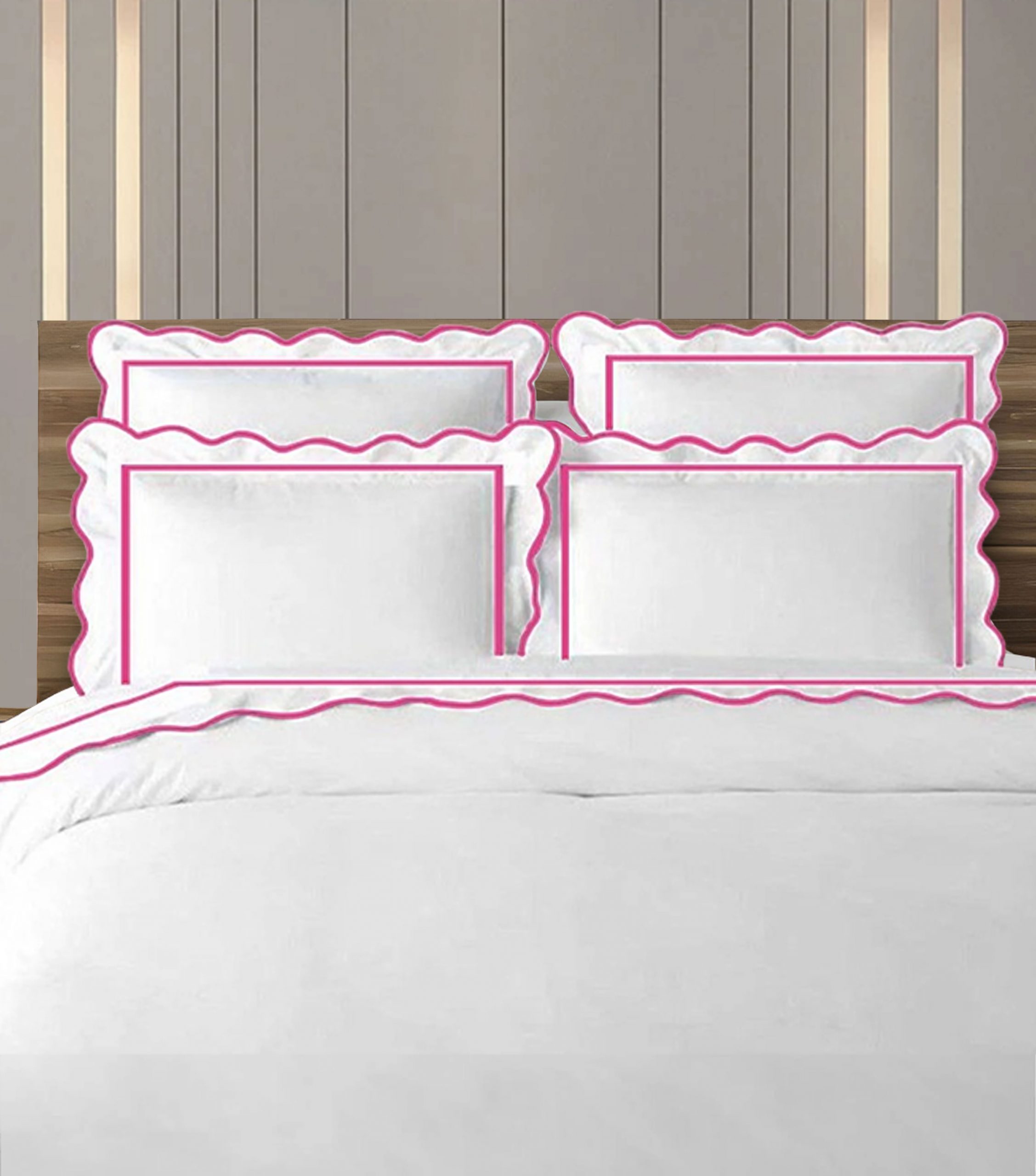 Scalloped and Border Embroidery duvet cover -400 Thread Count 100%White Cotton Sateen Hotel Stitch Duvet Cover Set - Image 2