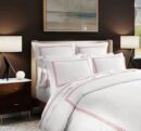 400 Thread Count White 100% Cotton Sateen 3 line embroidery Border Duvet Cover Set