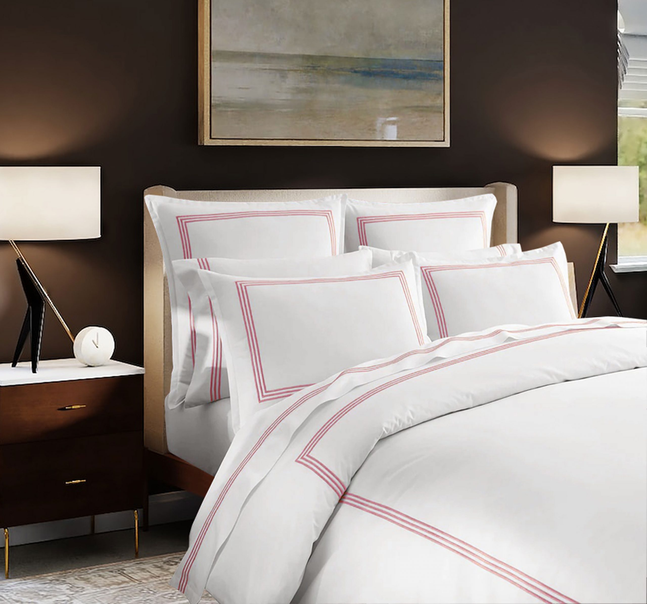 400 Thread Count White 100% Cotton Sateen 3 line embroidery Border Duvet Cover Set - Image 5