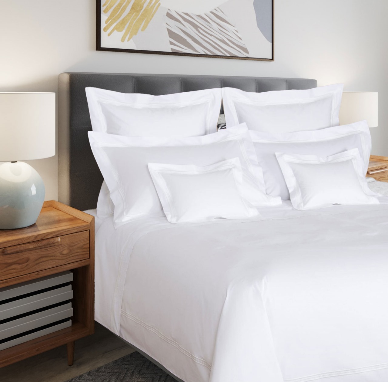 400 Thread Count White 100% Cotton Sateen Hotel Stitch 3 line Edge Embroidery Border Duvet Cover set - Image 5