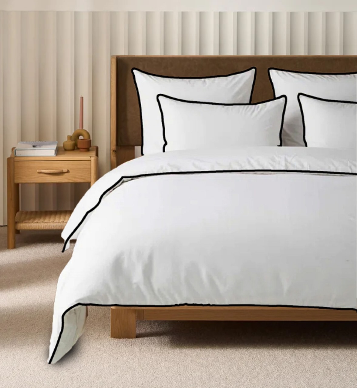 400 Thread Count white 100% Cotton Sateen Hotel Stitch Edge Piping Duvet cover set - Image 4