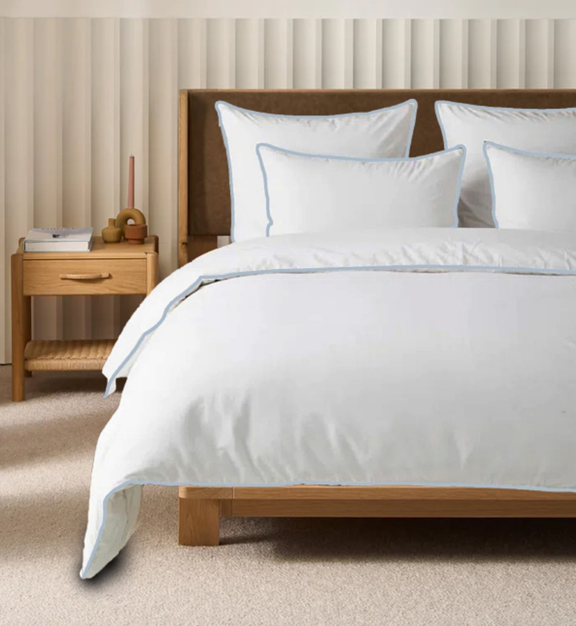 400 Thread Count white 100% Cotton Sateen Hotel Stitch Edge Piping Duvet cover set - Image 3