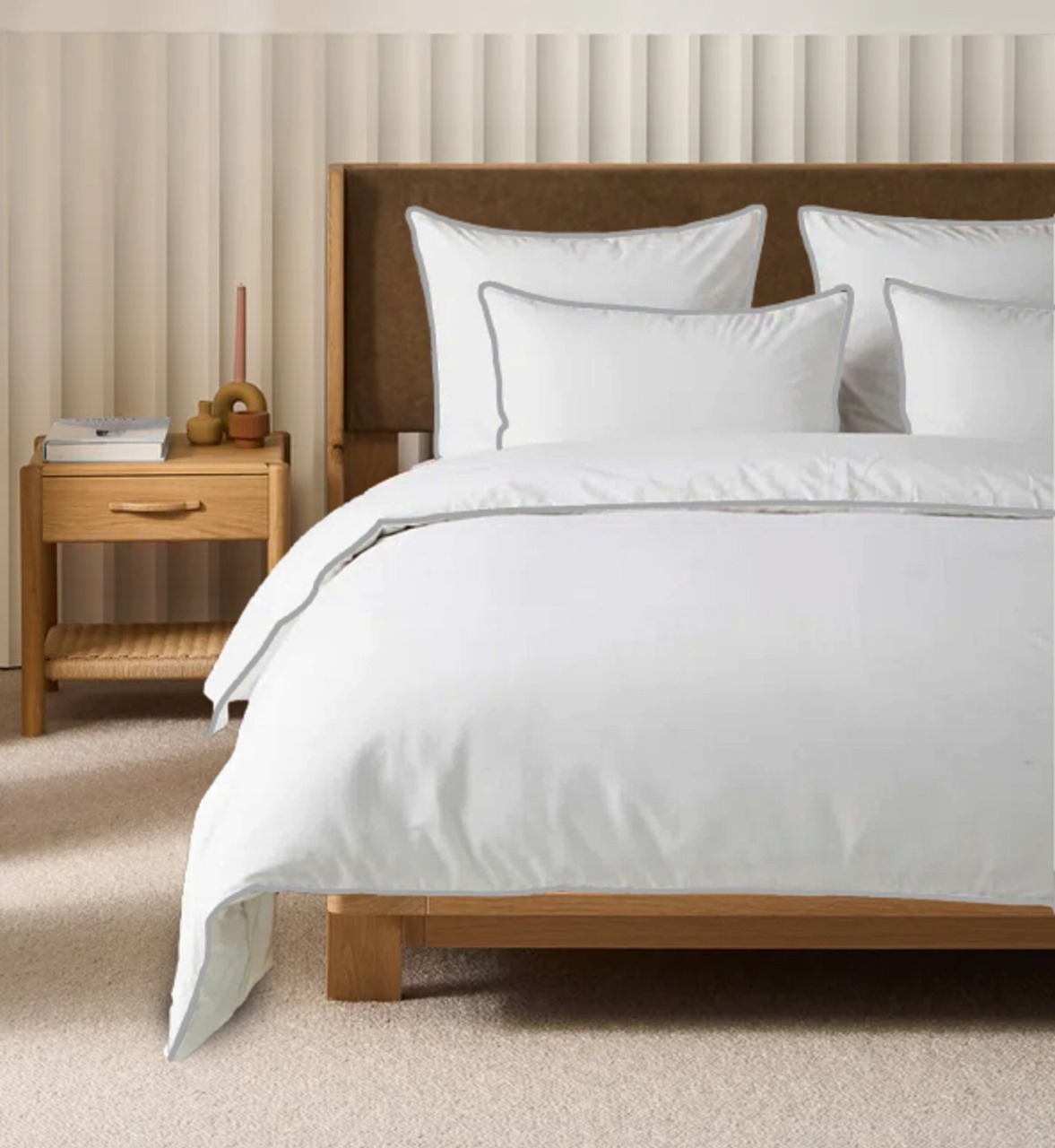 400 Thread Count white 100% Cotton Sateen Hotel Stitch Edge Piping Duvet cover set - Image 2