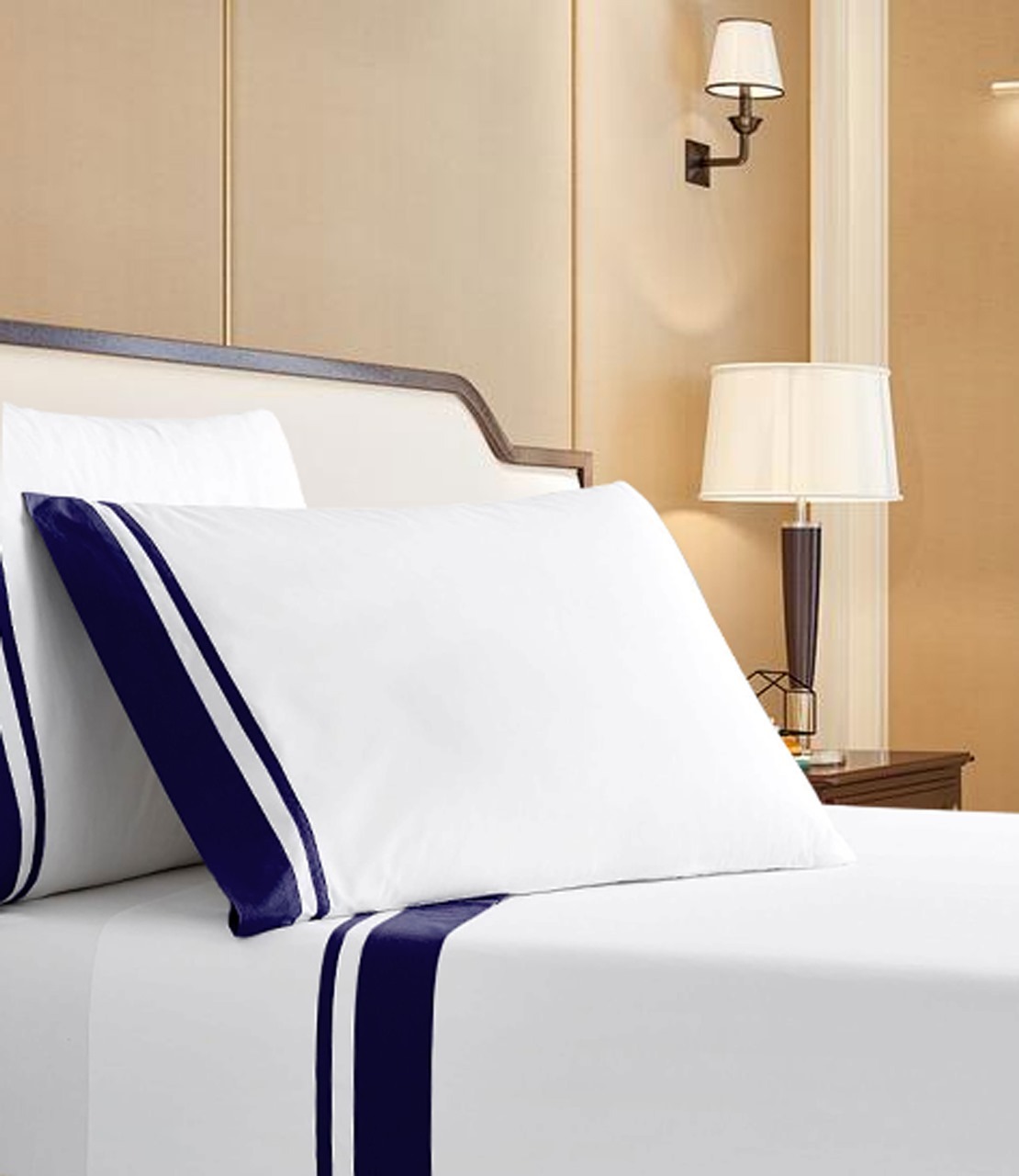 400 Thread Count White 100% Cotton Sateen Border Frame Sheet Set - Image 4