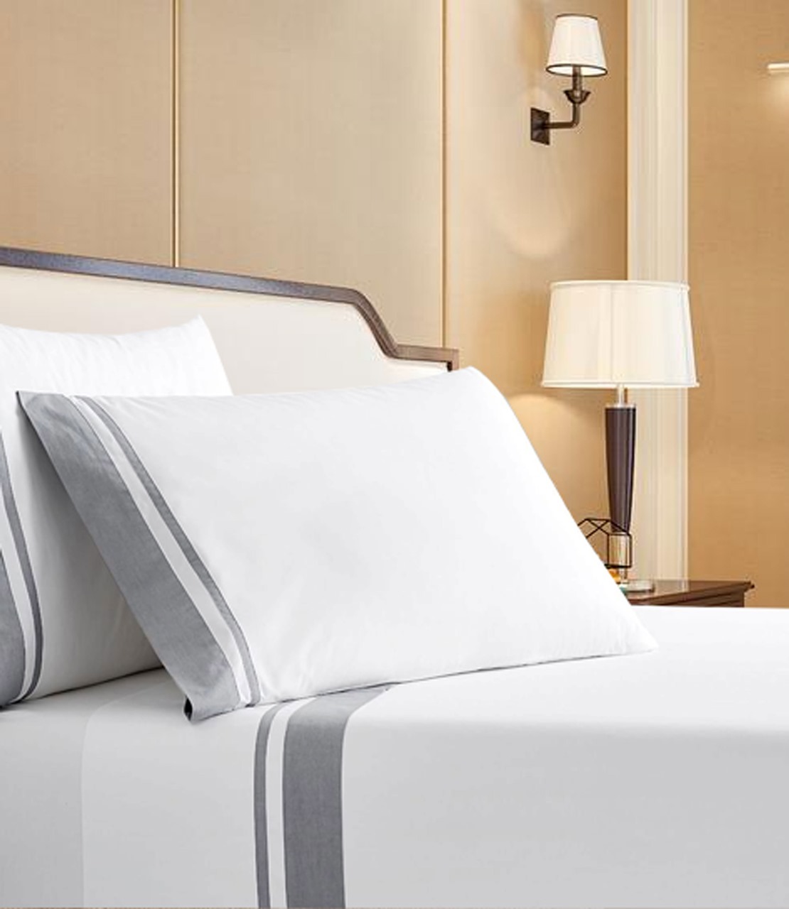 400 Thread Count White 100% Cotton Sateen Border Frame Sheet Set - Image 3