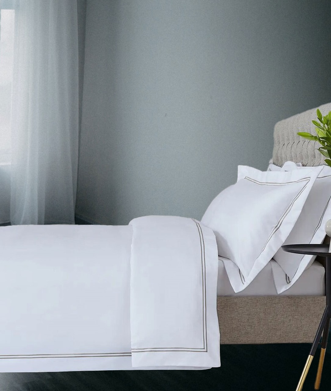 400 Thread Count White 100% Cotton Sateen Hotel Stitch Edge Double Border Embroidery Duvet Cover set - Image 5