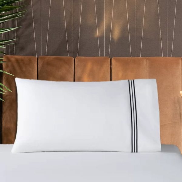 400 Thread Count White 100% Cotton Sateen Hotel Stitch 3line Embroidery Pillow Cases