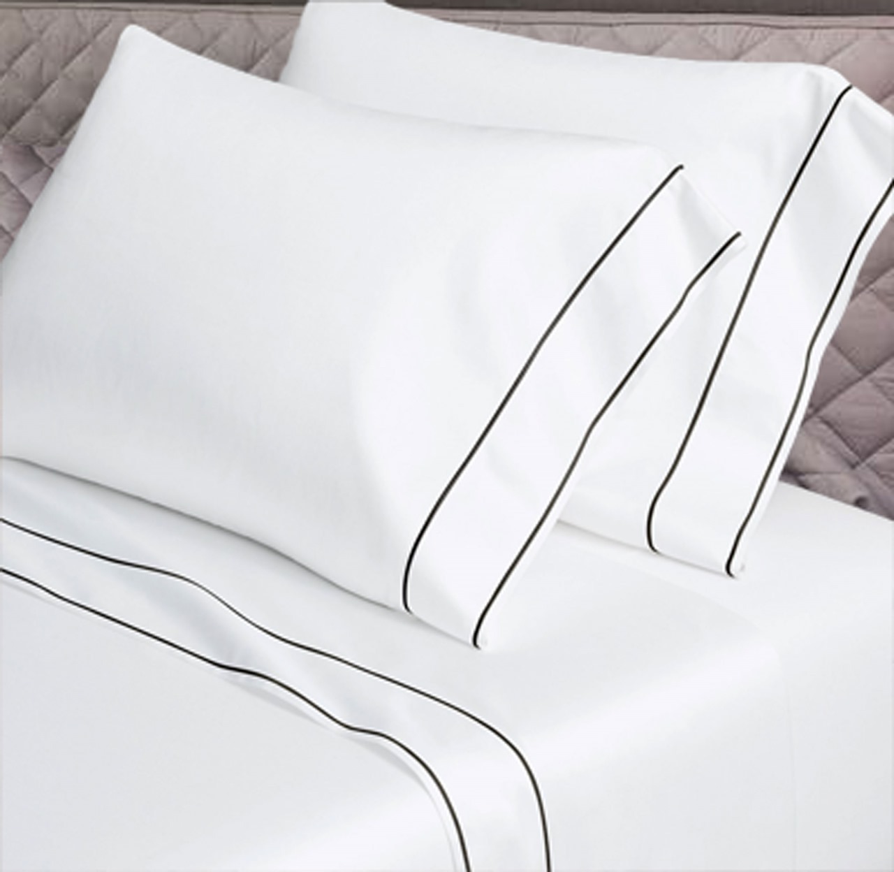 400 Thread Count White Cotton Sateen Hotel Stitch Edge and Border Embroidery 4 Piece Sheet Set - Image 2