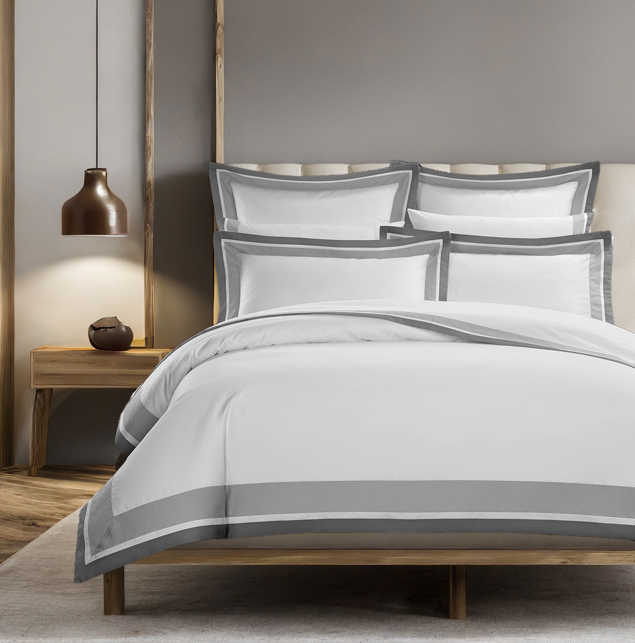 400 Thread Count white Cotton Sateen Hotel Stitch Border Frame duvet cover set - Image 3