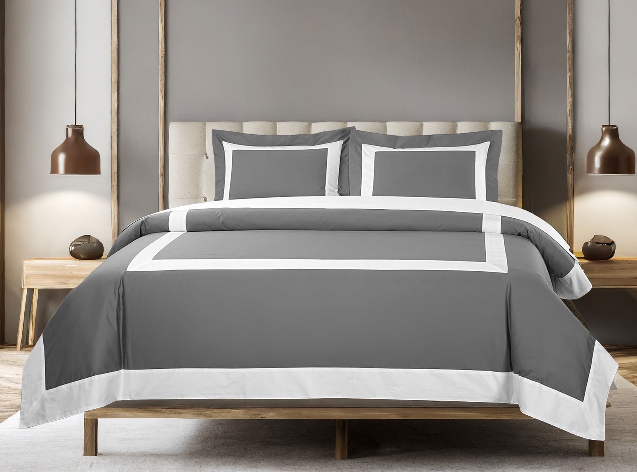 400 Thread Count 100% Cotton Sateen Hotel Stitch Border Frame duvet cover set - Image 5