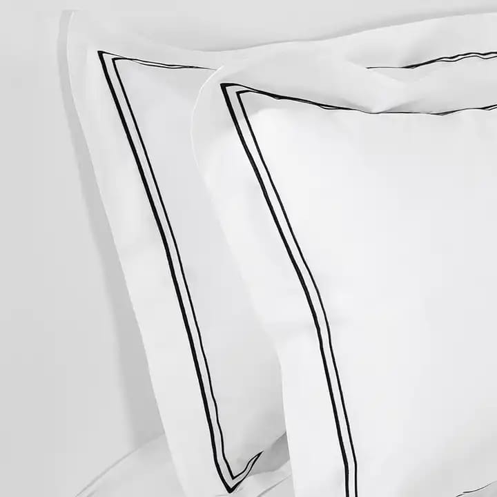 400 Thread Count White 100% Cotton Sateen 2 line embroidery Border Duvet Cover Set - Image 4