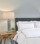 400 Thread Count White 100% Cotton Sateen 2 line embroidery Border Duvet Cover Set