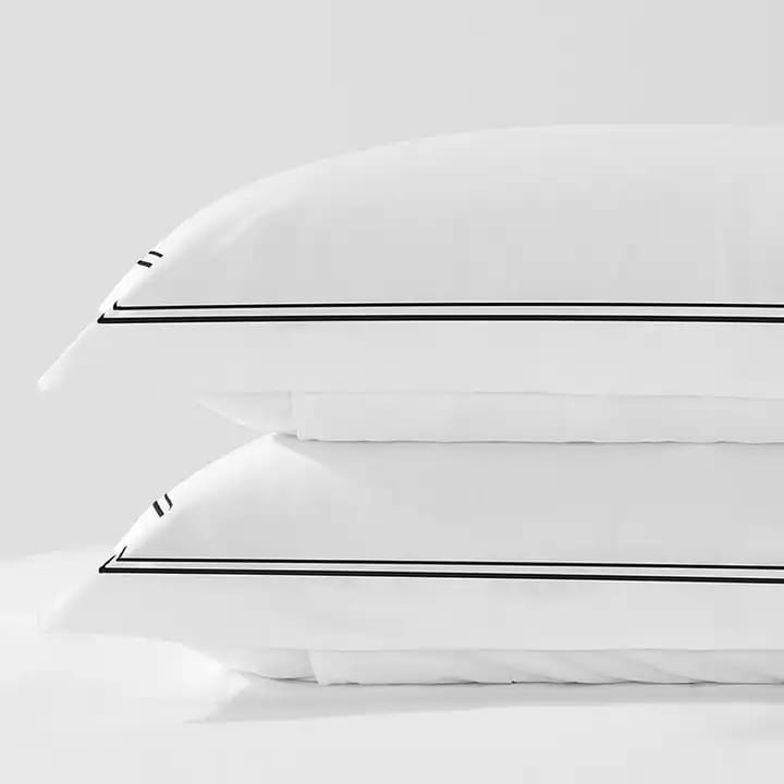 400 Thread Count White 100% Cotton Sateen 2 line embroidery Border Duvet Cover Set - Image 5