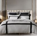 400 Thread Count white Cotton Sateen Hotel Stitch Border Frame duvet cover set