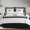 Personalized Monogram 400 Thread Count white Cotton Sateen Hotel Stitch Border Frame duvet cover set - Image 4